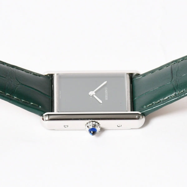 Like new CARTIER TANK MUST LM Watch WSTA0115 Weight 31.38g SS Quartz Leather Green Dial Used 4a005303