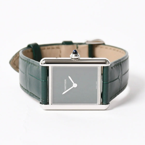 Like new CARTIER TANK MUST LM Watch WSTA0115 Weight 31.38g SS Quartz Leather Green Dial Used 4a005303