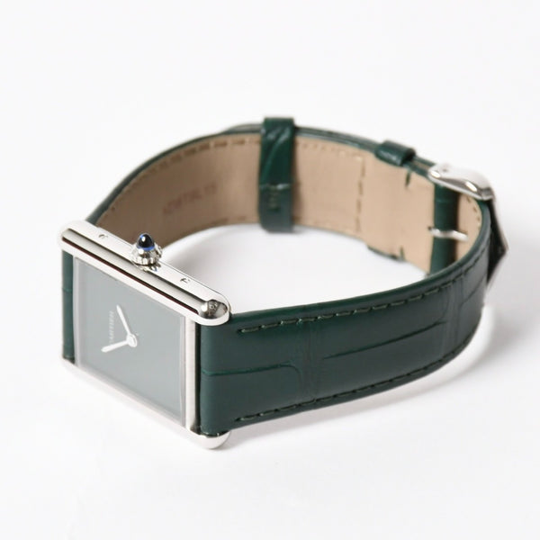 Like new CARTIER TANK MUST LM Watch WSTA0115 Weight 31.38g SS Quartz Leather Green Dial Used 4a005303