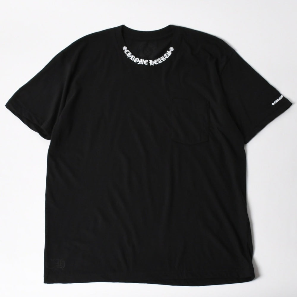 New and unused CHROME HEARTS Neck Logo Print Short Sleeve T-shirt Black White Size L Used 4a005366