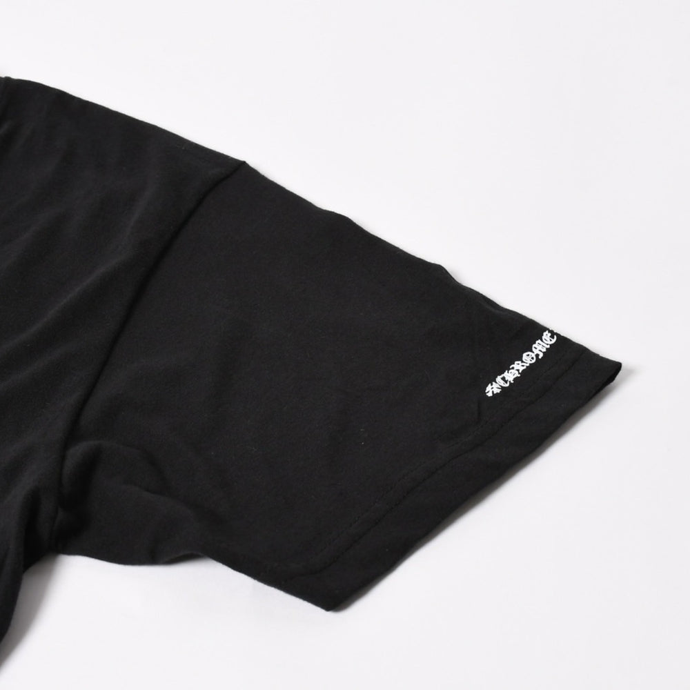 新品未使用 CHROME HEARTS クロムハーツ ネックロゴ プリント 半袖Tシャツ ブラック ホワイト サイズL 中古 4a005366