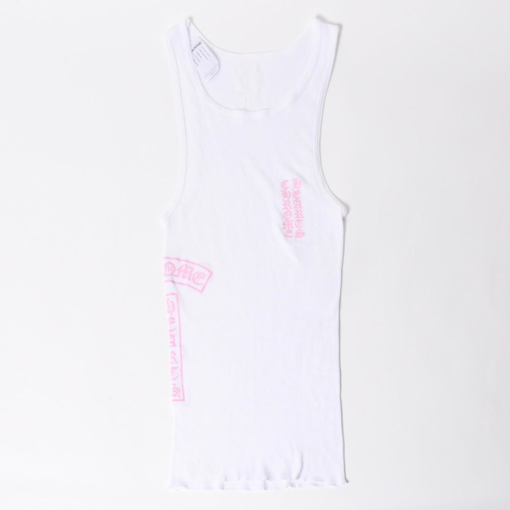New and unused CHROME HEARTS Tank Top Size M Old English Logo White Pink Used 4a005495
