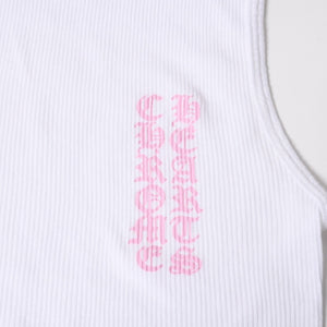 新品未使用 CHROME HEARTS クロムハーツ タンクトップ サイズM オールドイングリッシュロゴ ホワイト ピンク 中古 4a005495