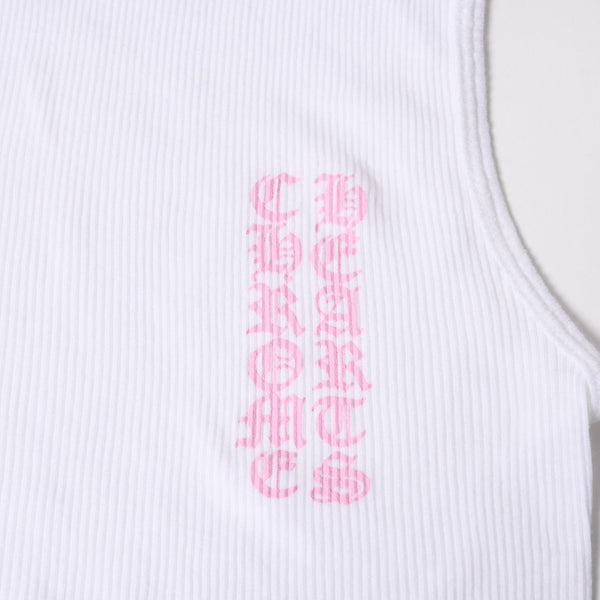 新品未使用 CHROME HEARTS クロムハーツ タンクトップ サイズM オールドイングリッシュロゴ ホワイト ピンク 中古 4a005495