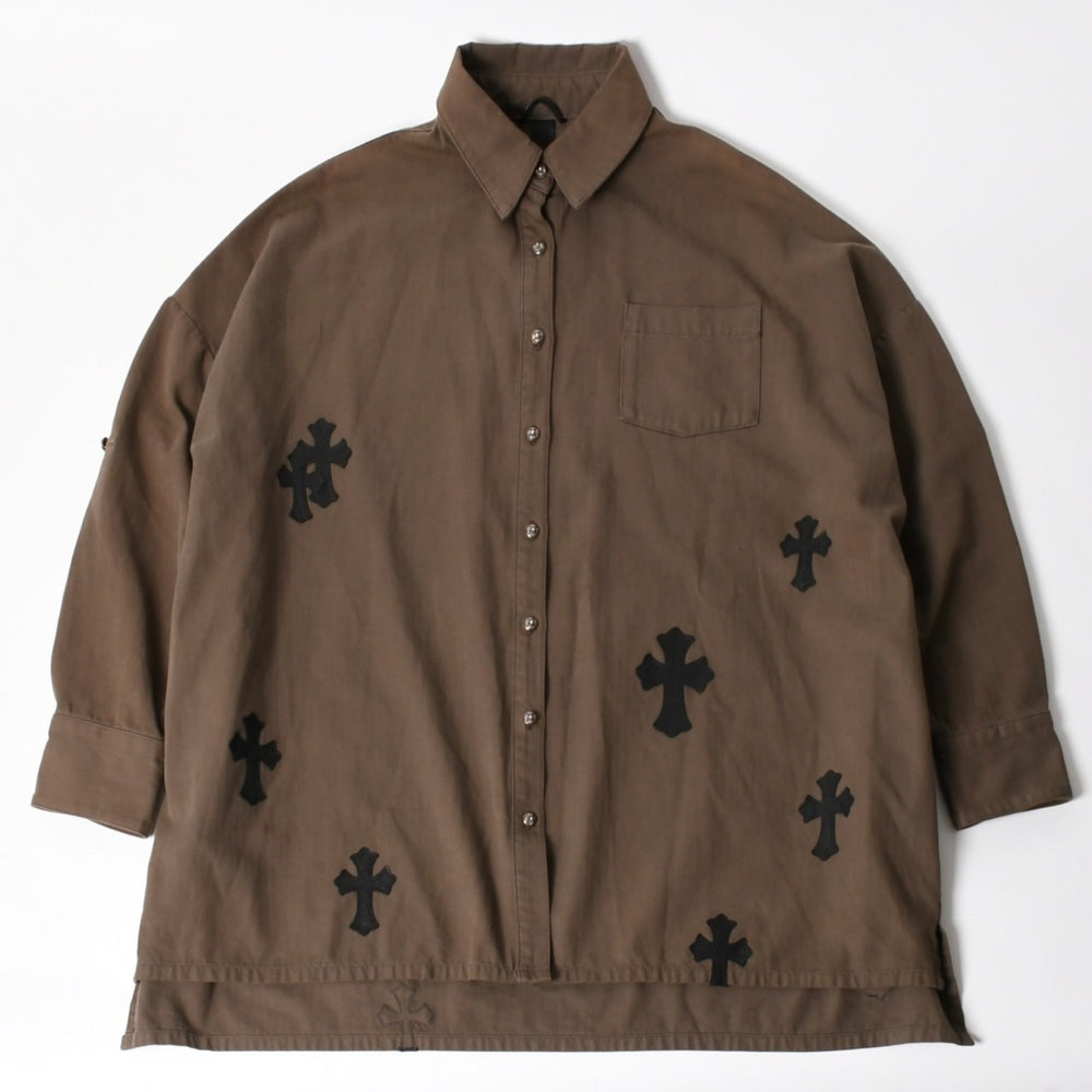 CHROME HEARTS クロムハーツ MAHAL KITA マハルキタ 長袖シャツ サイズM セメタリークロスパッチ 22パッチ カーキ 美品 中古 4a005496