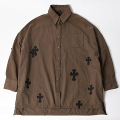 CHROME HEARTS クロムハーツ MAHAL KITA マハルキタ 長袖シャツ サイズM セメタリークロスパッチ 22パッチ カーキ 美品 中古 4a005496