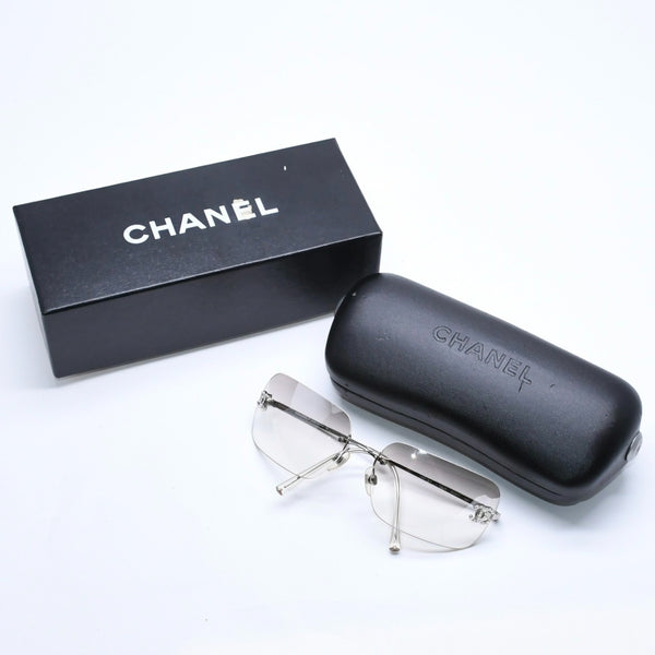 CHANEL シャネル リムレス サングラス 4017-D c.159/61 サイズ 62□17 120 ココマーク ラインストーン グレー グラデーションレンズ シルバー金具 良品 中古 4a005343