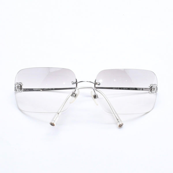 CHANEL シャネル リムレス サングラス 4017-D c.159/61 サイズ 62□17 120 ココマーク ラインストーン グレー グラデーションレンズ シルバー金具 良品 中古 4a005343