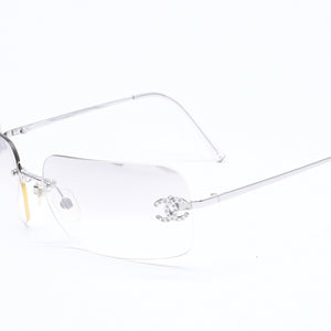 CHANEL シャネル リムレス サングラス 4017-D c.159/61 サイズ 62□17 120 ココマーク ラインストーン グレー グラデーションレンズ シルバー金具 良品 中古 4a005343