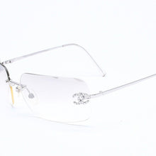 Load image into Gallery viewer, CHANEL シャネル リムレス サングラス 4017-D c.159/61 サイズ 62□17 120 ココマーク ラインストーン グレー グラデーションレンズ シルバー金具 良品 中古 4a005343