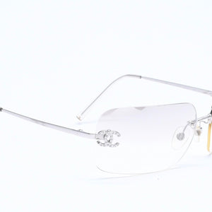 CHANEL シャネル リムレス サングラス 4017-D c.159/61 サイズ 62□17 120 ココマーク ラインストーン グレー グラデーションレンズ シルバー金具 良品 中古 4a005343