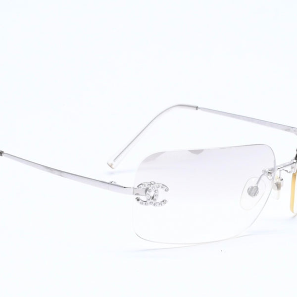 CHANEL シャネル リムレス サングラス 4017-D c.159/61 サイズ 62□17 120 ココマーク ラインストーン グレー グラデーションレンズ シルバー金具 良品 中古 4a005343