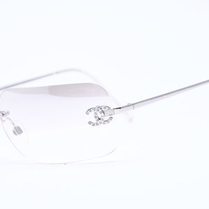 CHANEL シャネル リムレス サングラス 4017-D c.159/61 サイズ 62□17 120 ココマーク ラインストーン グレー グラデーションレンズ シルバー金具 良品 中古 4a005343