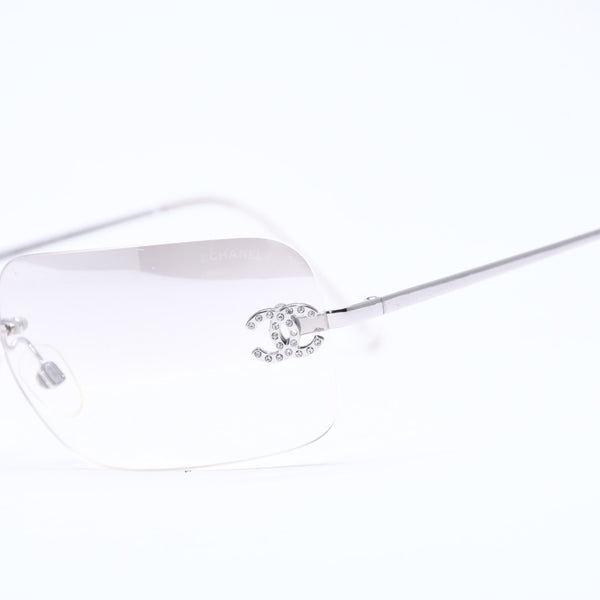 CHANEL シャネル リムレス サングラス 4017-D c.159/61 サイズ 62□17 120 ココマーク ラインストーン グレー グラデーションレンズ シルバー金具 良品 中古 4a005343
