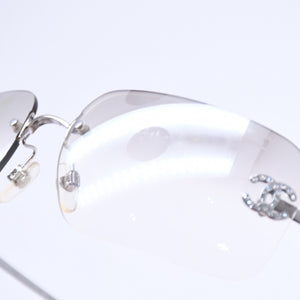 CHANEL シャネル リムレス サングラス 4017-D c.159/61 サイズ 62□17 120 ココマーク ラインストーン グレー グラデーションレンズ シルバー金具 良品 中古 4a005343