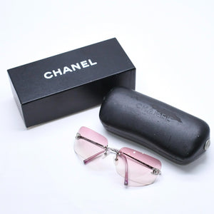 CHANEL シャネル リムレス サングラス 4017-D c.124/58 62□17 120 ココマーク ラインストーン ピンク パープル シルバー金具 美品 中古 4a005341