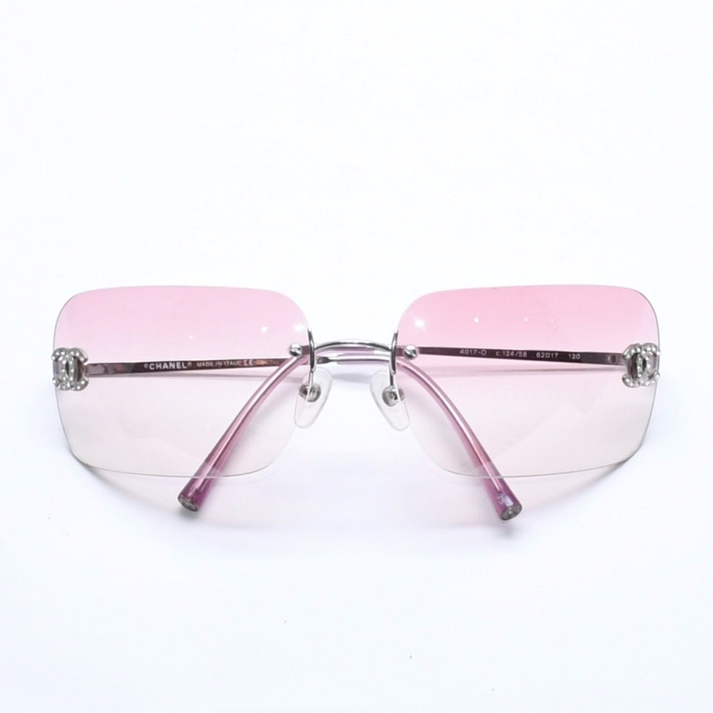 CHANEL Rimless Sunglasses 4017-D c.124/58 62□17 120 Coco Mark Rhinestone Pink Purple Silver Hardware Good Condition Used 4a005341