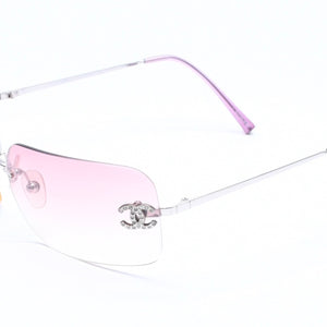 CHANEL シャネル リムレス サングラス 4017-D c.124/58 62□17 120 ココマーク ラインストーン ピンク パープル シルバー金具 美品 中古 4a005341