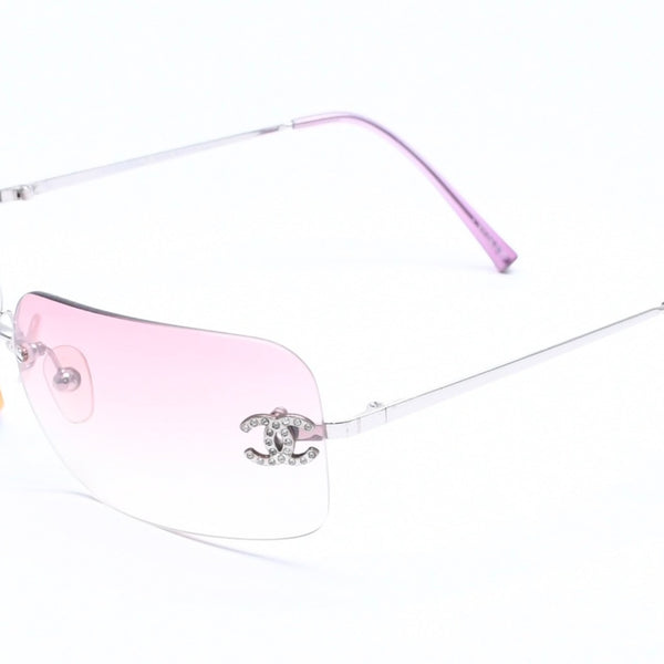 CHANEL シャネル リムレス サングラス 4017-D c.124/58 62□17 120 ココマーク ラインストーン ピンク パープル シルバー金具 美品 中古 4a005341