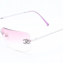 Load image into Gallery viewer, CHANEL シャネル リムレス サングラス 4017-D c.124/58 62□17 120 ココマーク ラインストーン ピンク パープル シルバー金具 美品 中古 4a005341