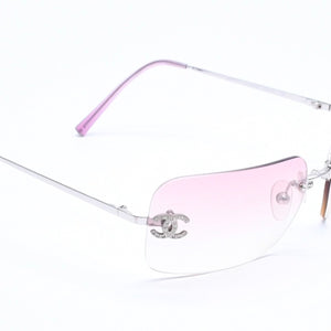 CHANEL シャネル リムレス サングラス 4017-D c.124/58 62□17 120 ココマーク ラインストーン ピンク パープル シルバー金具 美品 中古 4a005341