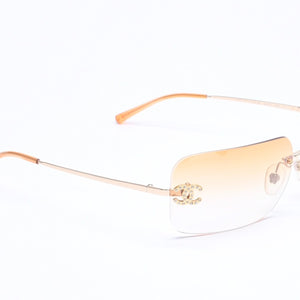 CHANEL シャネル サングラス アイウェア リムレス ラインストーン ココマーク オレンジ イエロー 4017-D サイズ62◻︎17 120 美品 中古 4a005344