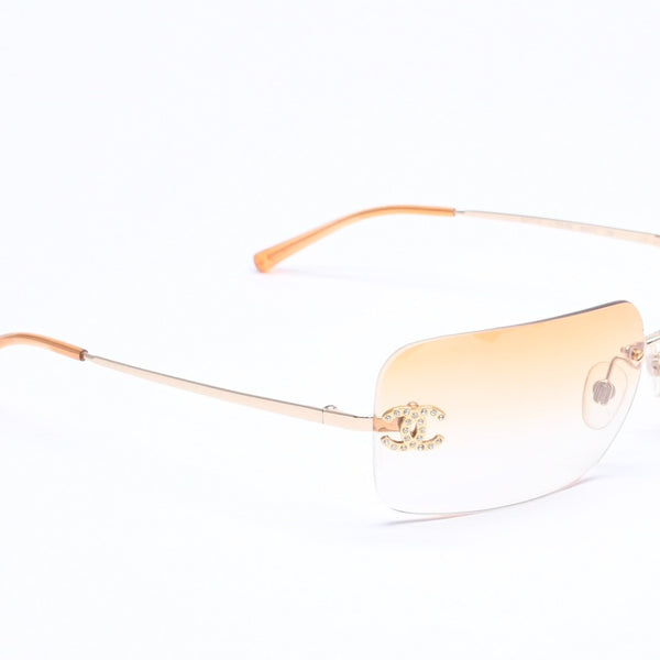 CHANEL シャネル サングラス アイウェア リムレス ラインストーン ココマーク オレンジ イエロー 4017-D サイズ62◻︎17 120 美品 中古 4a005344