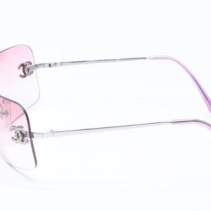CHANEL シャネル リムレス サングラス 4017-D c.124/58 62□17 120 ココマーク ラインストーン ピンク パープル シルバー金具 美品 中古 4a005341