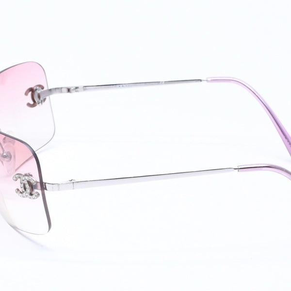 CHANEL シャネル リムレス サングラス 4017-D c.124/58 62□17 120 ココマーク ラインストーン ピンク パープル シルバー金具 美品 中古 4a005341
