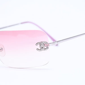CHANEL シャネル リムレス サングラス 4017-D c.124/58 62□17 120 ココマーク ラインストーン ピンク パープル シルバー金具 美品 中古 4a005341