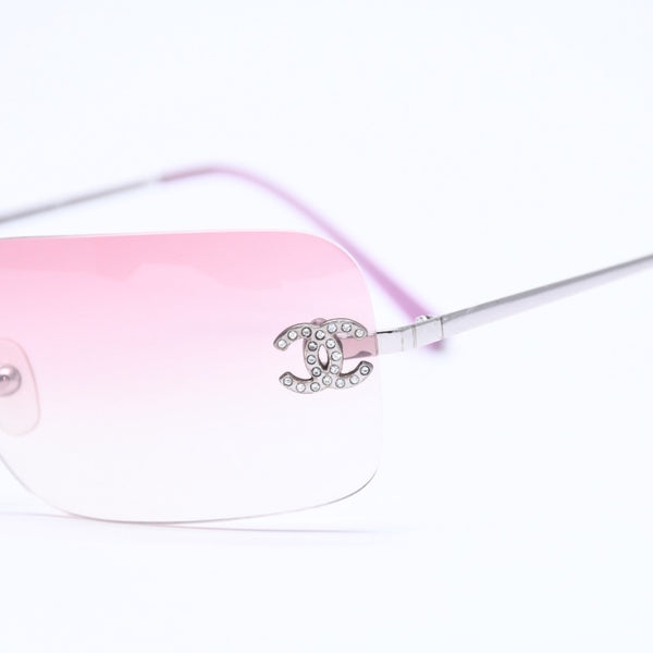CHANEL シャネル リムレス サングラス 4017-D c.124/58 62□17 120 ココマーク ラインストーン ピンク パープル シルバー金具 美品 中古 4a005341