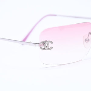 CHANEL シャネル リムレス サングラス 4017-D c.124/58 62□17 120 ココマーク ラインストーン ピンク パープル シルバー金具 美品 中古 4a005341