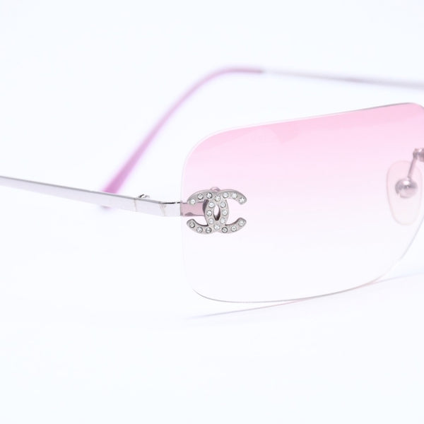 CHANEL シャネル リムレス サングラス 4017-D c.124/58 62□17 120 ココマーク ラインストーン ピンク パープル シルバー金具 美品 中古 4a005341