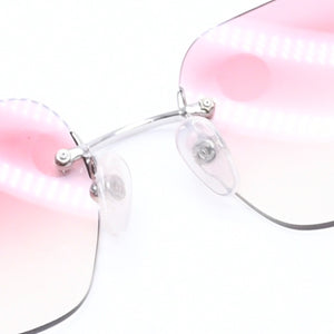 CHANEL シャネル リムレス サングラス 4017-D c.124/58 62□17 120 ココマーク ラインストーン ピンク パープル シルバー金具 美品 中古 4a005341