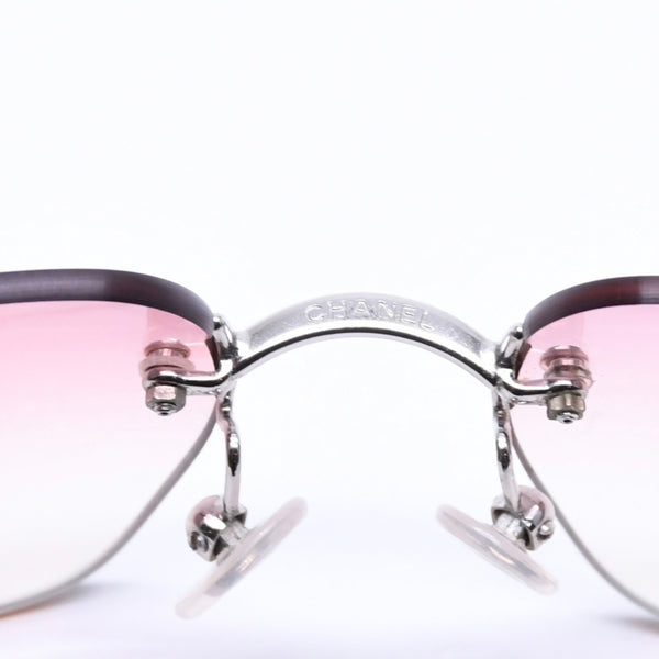CHANEL シャネル リムレス サングラス 4017-D c.124/58 62□17 120 ココマーク ラインストーン ピンク パープル シルバー金具 美品 中古 4a005341