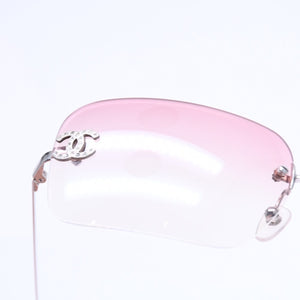 CHANEL シャネル リムレス サングラス 4017-D c.124/58 62□17 120 ココマーク ラインストーン ピンク パープル シルバー金具 美品 中古 4a005341