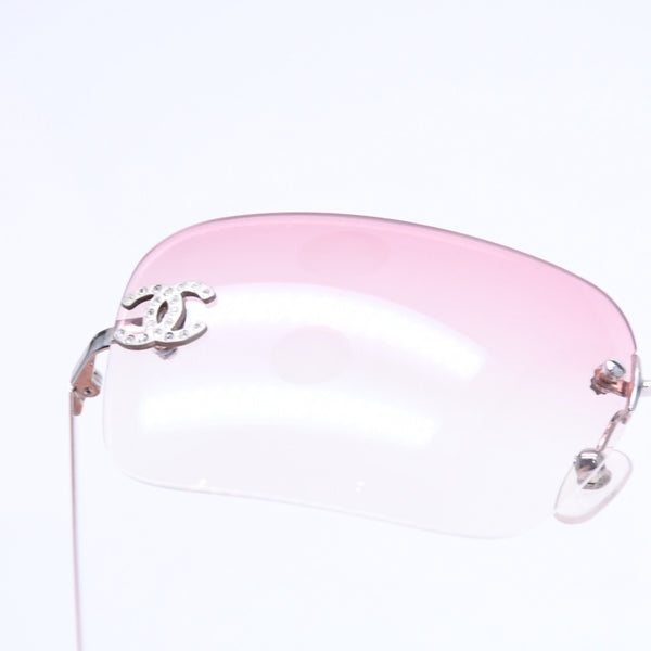 CHANEL シャネル リムレス サングラス 4017-D c.124/58 62□17 120 ココマーク ラインストーン ピンク パープル シルバー金具 美品 中古 4a005341