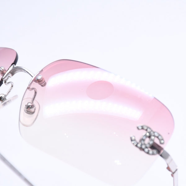 CHANEL シャネル リムレス サングラス 4017-D c.124/58 62□17 120 ココマーク ラインストーン ピンク パープル シルバー金具 美品 中古 4a005341