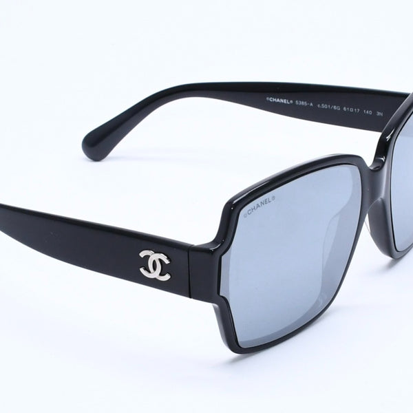 CHANEL シャネル スクエア シェイプ サングラス 5385-A c.501/6G サイズ61□17 140 ミラーレンズ ブラック ココマーク アイウェア 美品 中古 4a005347