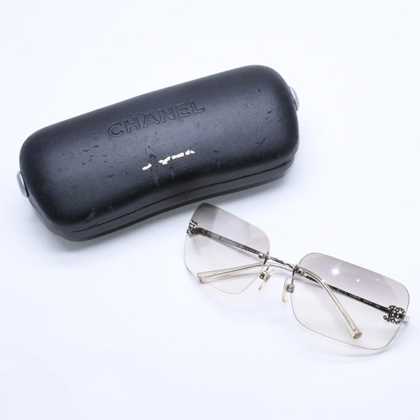CHANEL シャネル リムレス サングラス 4017-D c.159/61 サイズ62□17 120 ココマーク ラインストーン グレー アイウェア シルバー金具 美品 中古 4a005349
