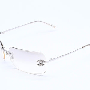 CHANEL シャネル リムレス サングラス 4017-D c.159/61 サイズ62□17 120 ココマーク ラインストーン グレー アイウェア シルバー金具 美品 中古 4a005349