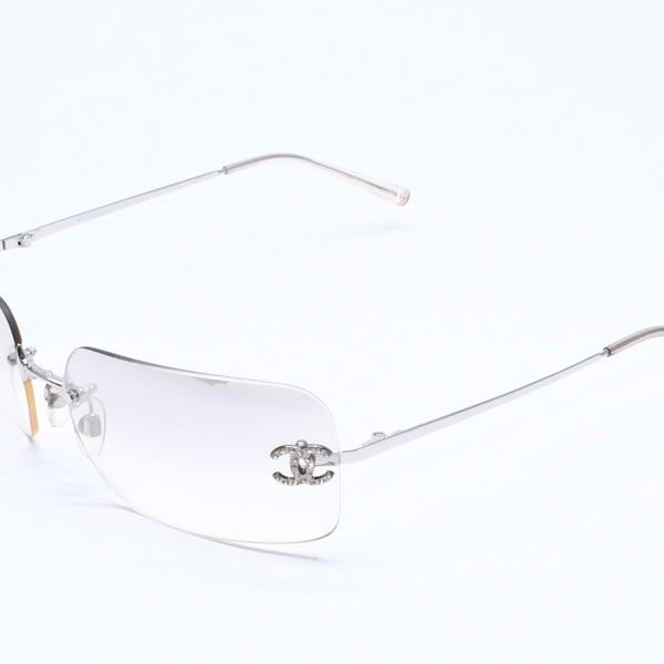 CHANEL シャネル リムレス サングラス 4017-D c.159/61 サイズ62□17 120 ココマーク ラインストーン グレー アイウェア シルバー金具 美品 中古 4a005349