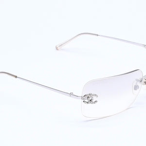 CHANEL シャネル リムレス サングラス 4017-D c.159/61 サイズ62□17 120 ココマーク ラインストーン グレー アイウェア シルバー金具 美品 中古 4a005349