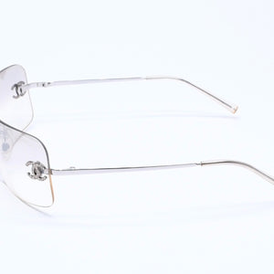CHANEL シャネル リムレス サングラス 4017-D c.159/61 サイズ62□17 120 ココマーク ラインストーン グレー アイウェア シルバー金具 美品 中古 4a005349