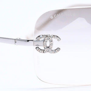 CHANEL シャネル リムレス サングラス 4017-D c.159/61 サイズ62□17 120 ココマーク ラインストーン グレー アイウェア シルバー金具 美品 中古 4a005349