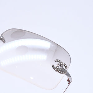 CHANEL シャネル リムレス サングラス 4017-D c.159/61 サイズ62□17 120 ココマーク ラインストーン グレー アイウェア シルバー金具 美品 中古 4a005349