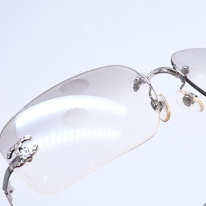 CHANEL シャネル リムレス サングラス 4017-D c.159/61 サイズ62□17 120 ココマーク ラインストーン グレー アイウェア シルバー金具 美品 中古 4a005349
