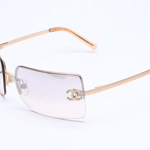 CHANEL Rimless Sunglasses 4092-B c.102/8Z Size 62□15 120 Brown Rhinestone Coco Mark Gold Hardware Good Condition Used 4a005340