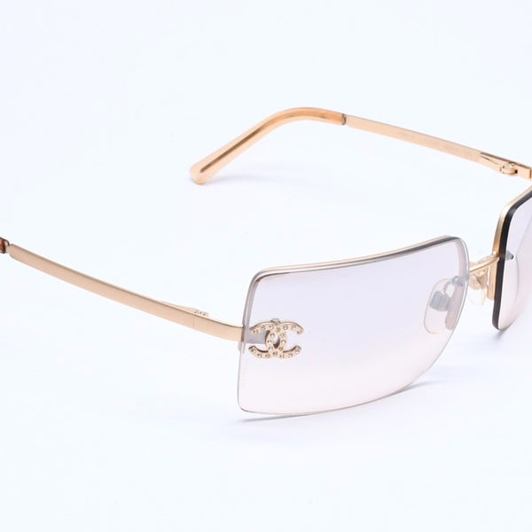 CHANEL Rimless Sunglasses 4092-B c.102/8Z Size 62□15 120 Brown Rhinestone Coco Mark Gold Hardware Good Condition Used 4a005340