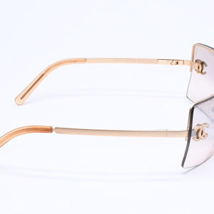 CHANEL Rimless Sunglasses 4092-B c.102/8Z Size 62□15 120 Brown Rhinestone Coco Mark Gold Hardware Good Condition Used 4a005340